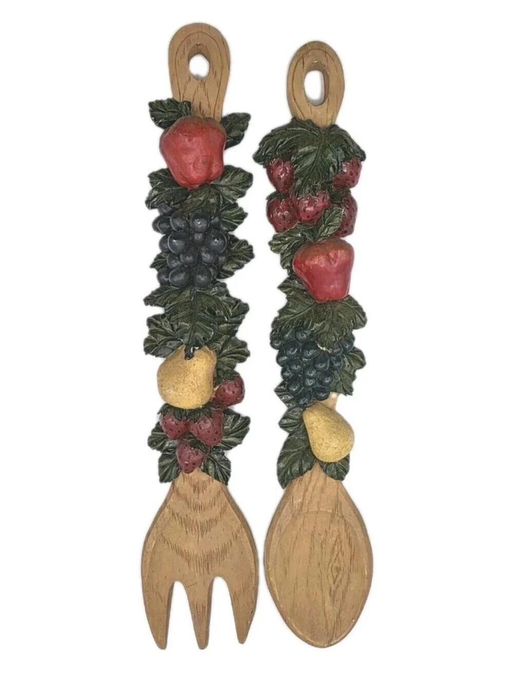 Vintage 70s Fruit Spoon Fork Plaster Wall Hanging Decor Set Of 2 * note*